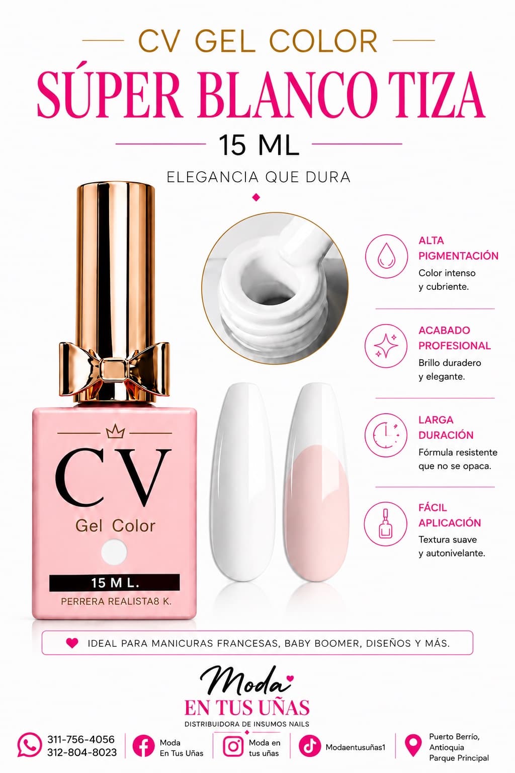 ESMALTE BLANCO TIZA - 15 ml Clavelez