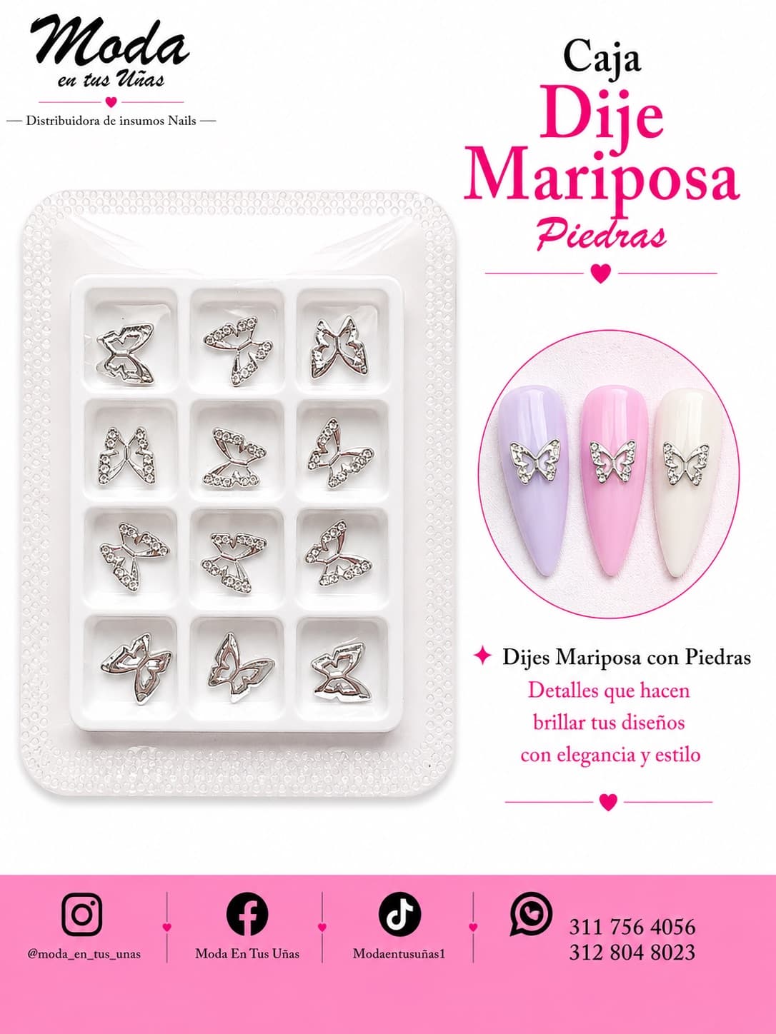 CAJA MARIPOSAS DIJES PIEDRAS PLATA
