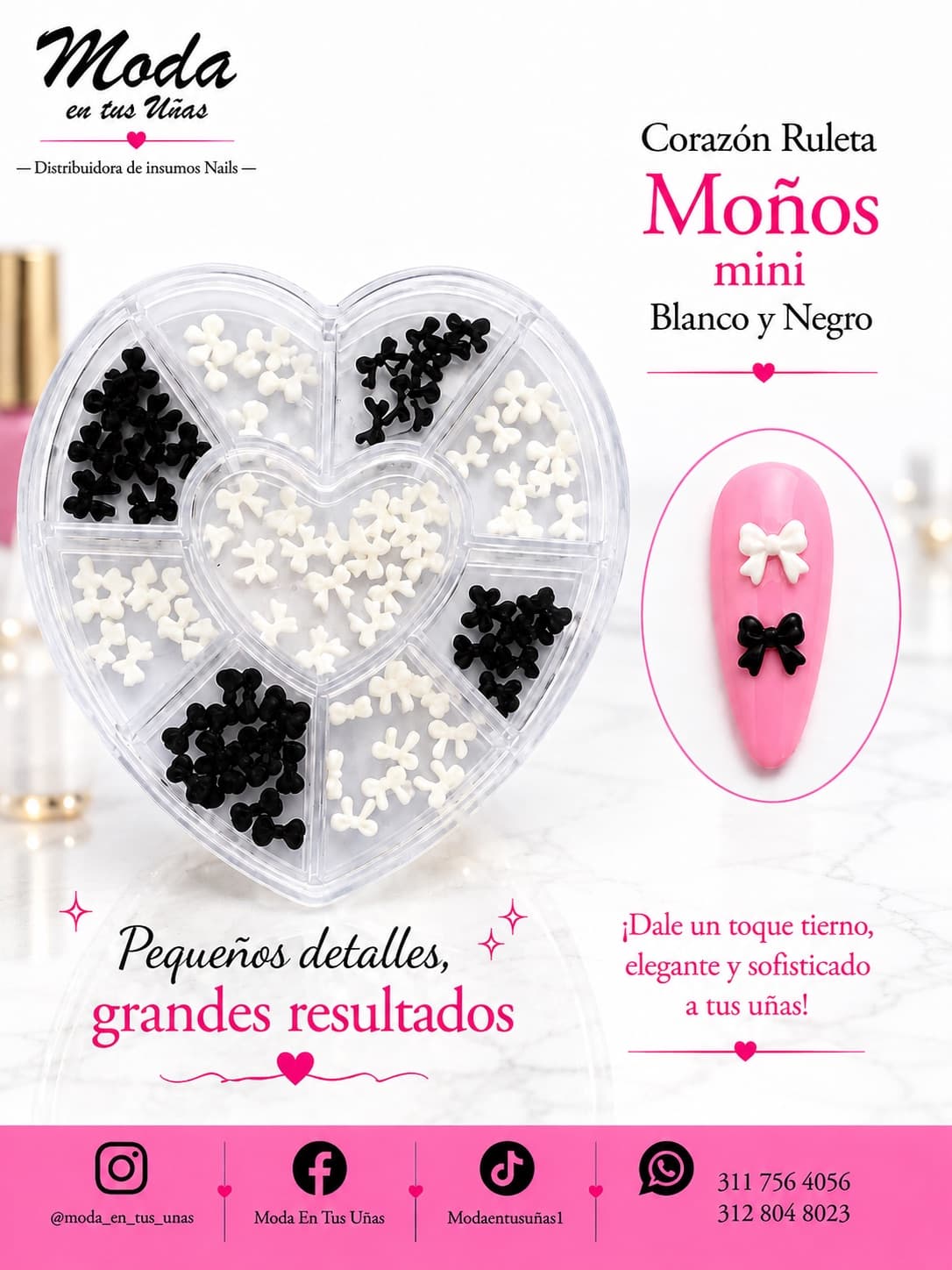CORAZÓN RELETA MOÑOS MINI - blanco negro
