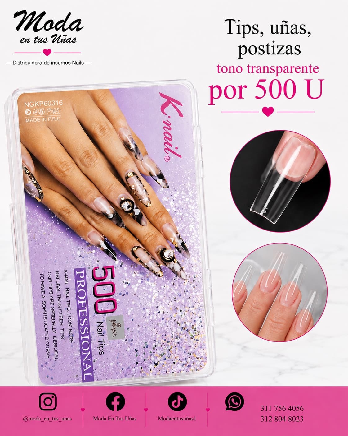 CAJA DE UÑAS, POSTIZAS, TRANSPARENTES POR 500U