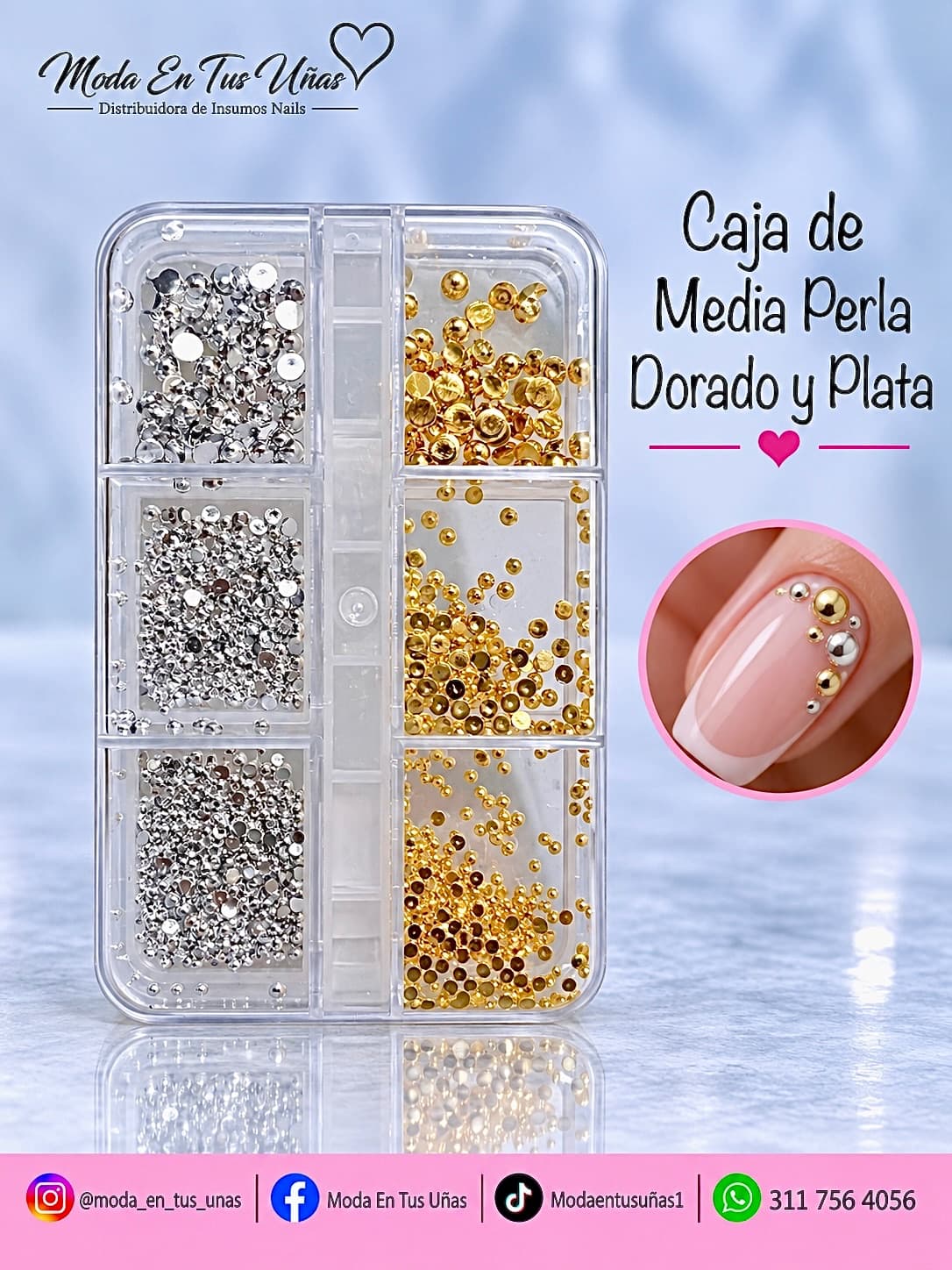 CAJITA MEDIA PERLA - DORADO Y PLATA