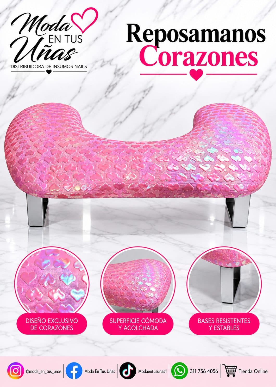 REPOSAMANOS CORAZON ROSA