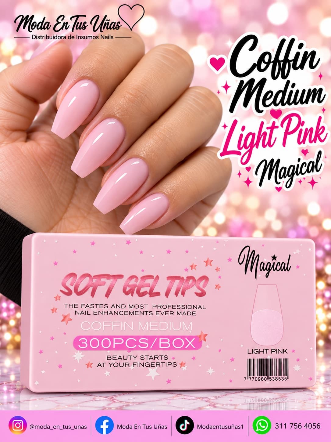 SOFT GEL COFFIN MEDIUM LIHT PINK