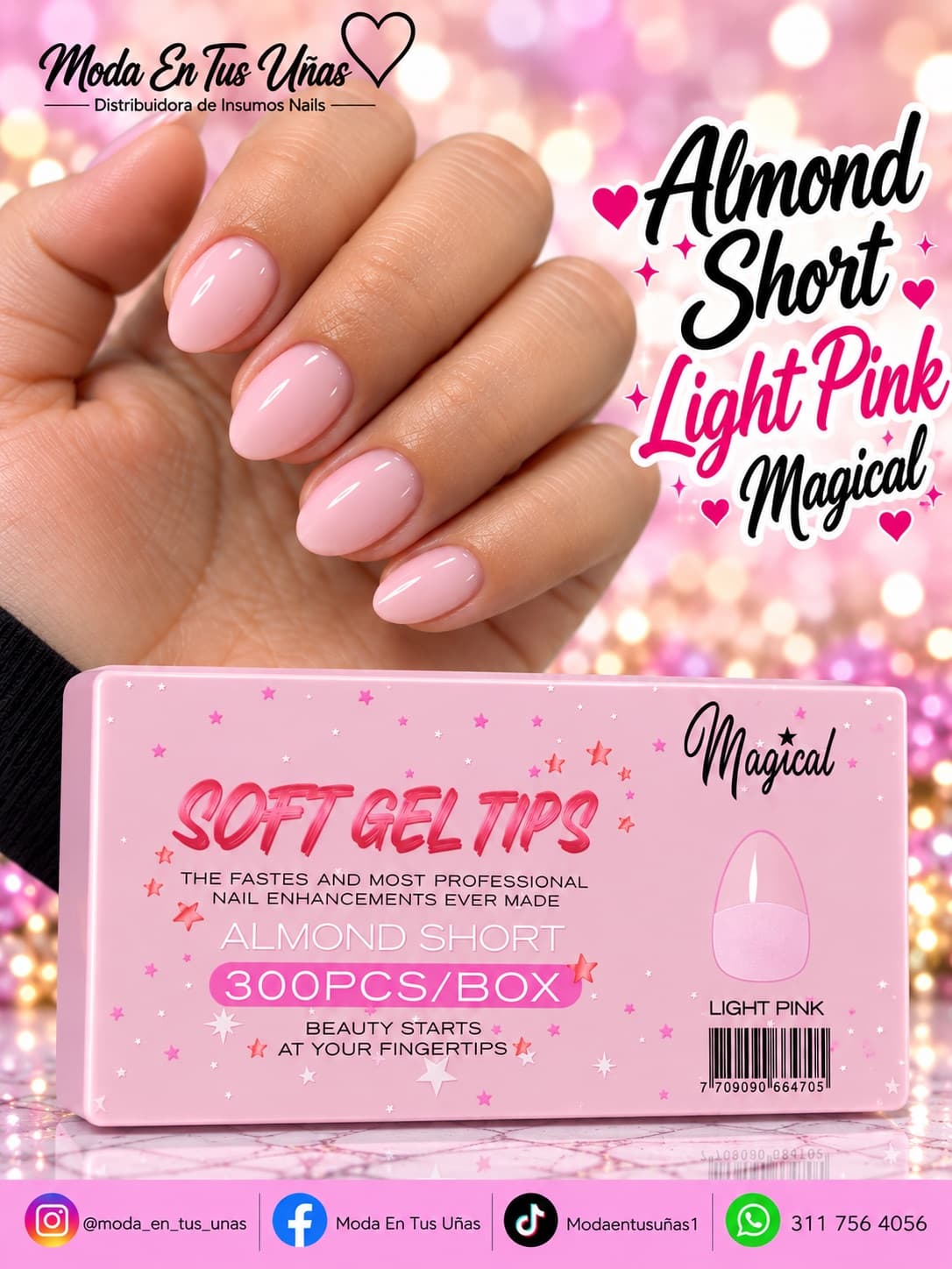 SOFT GEL ALMOND SHORT -LIGHT PINK